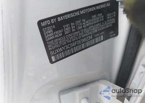 2015 BMW X3 xDrive28D z USA, uszkodzony, nr VIN 5UXWY3C56F0E96234